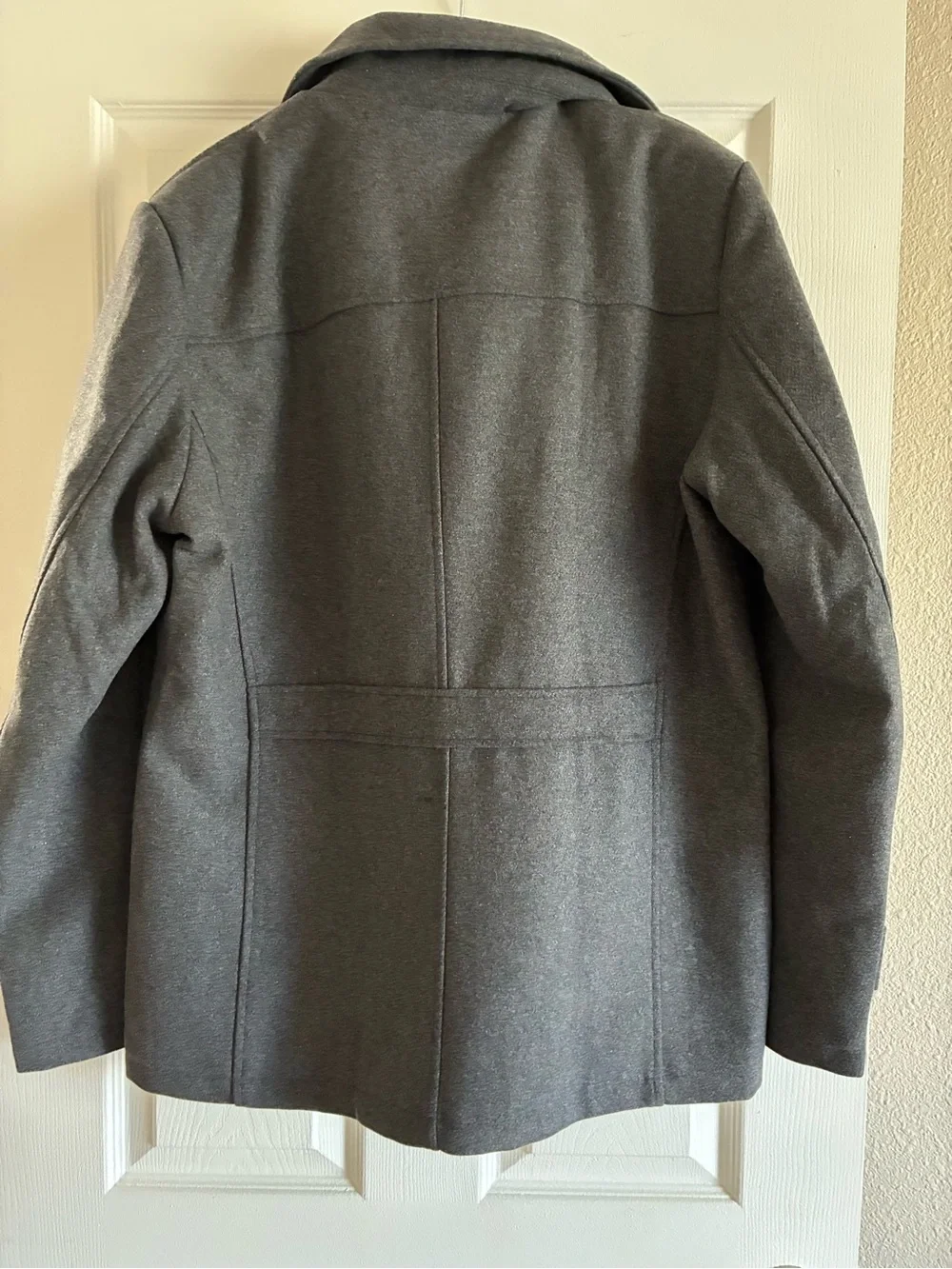 ChouYatou Men's Gray Wool-Blend Pea Coat with Zip-In Inner Layer